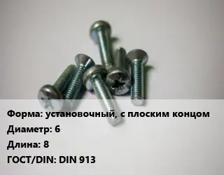 Винт установочный, с плоским концом 6х8 DIN 913